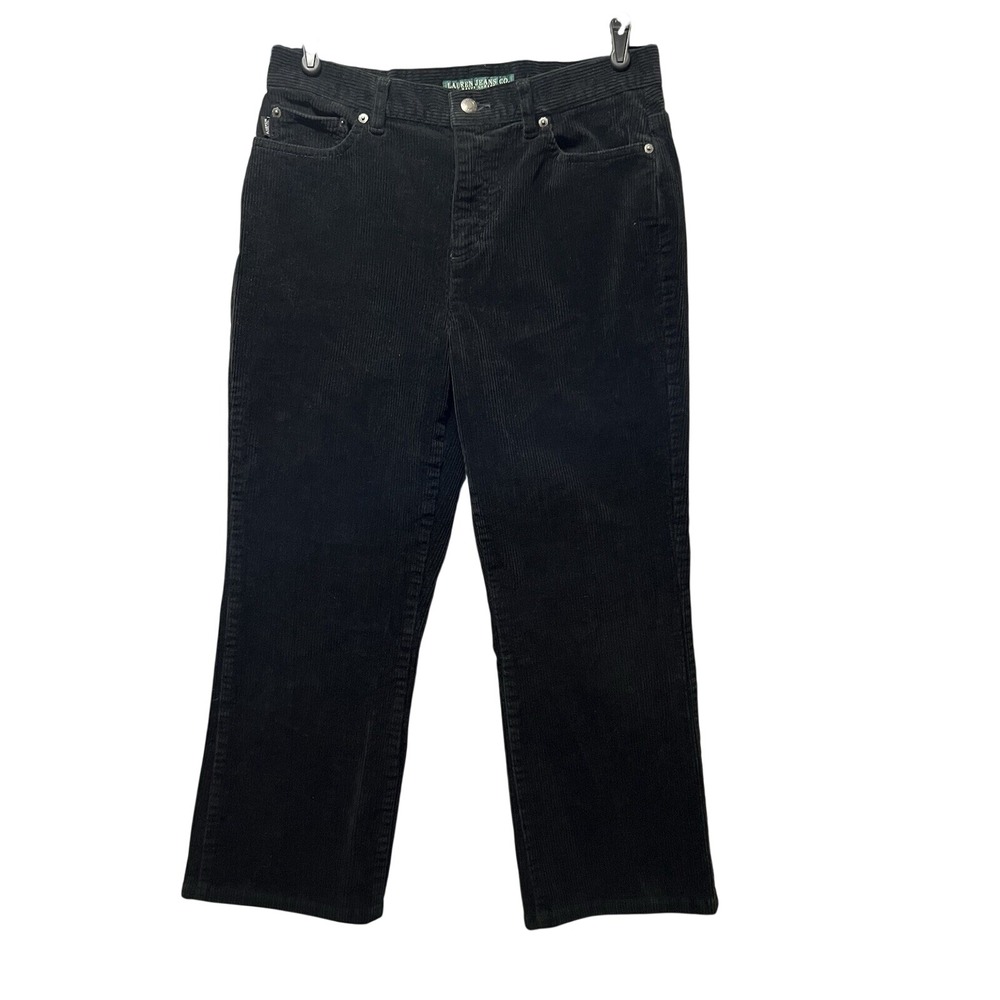 Lauren Jeans Ralph Lauren Black Corduroy Pants Petite 8P‎ Straight Leg High Rise